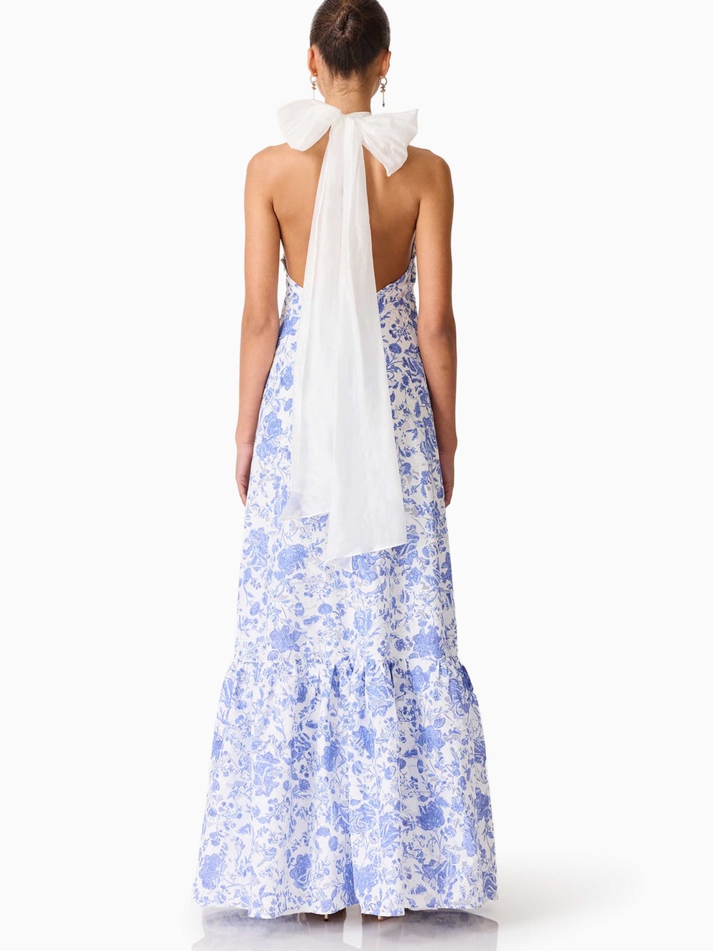 ELLIATT Elin Halter Gown in Blue Floral Wedding Guest Vacation Size S NWT - Picture 2 of 8